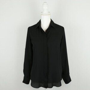 Mossimo Women's Extra Small Black Crepe Roll Tab Long Sleeve Button Up Shirt